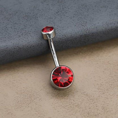 Titanium Floating Belly Button Rings 14G, ASTM F136 Implant-Grade Curved Barbell, Internal Thread with 6mm Teardrop Gems, Sparkle Navel Piercing Jewelry, 10mm/12mm Length - color: Silver-Red, size: 3/8"(10mm)
