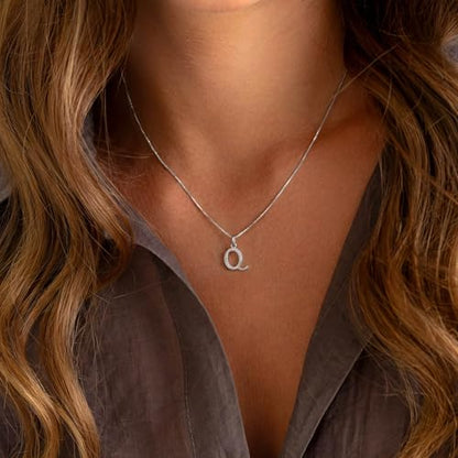 Initial Necklace for Women, 14K Gold Silver Plated Box Chain Letter Pendant, Trendy Name Necklace, Dainty Personalized Charm Jewelry Gift for Her - color: Silver, style: Q