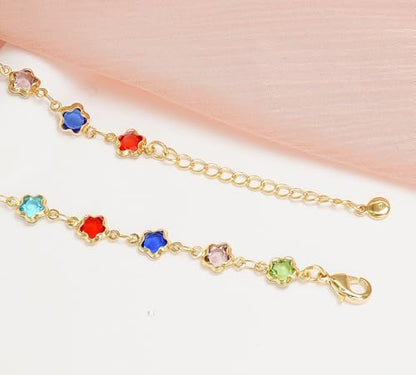 18K Gold Plated Anklet for Women Multicolor Crystal Ankle Bracelets Boho Adjustable Chain Anklets - color: Star