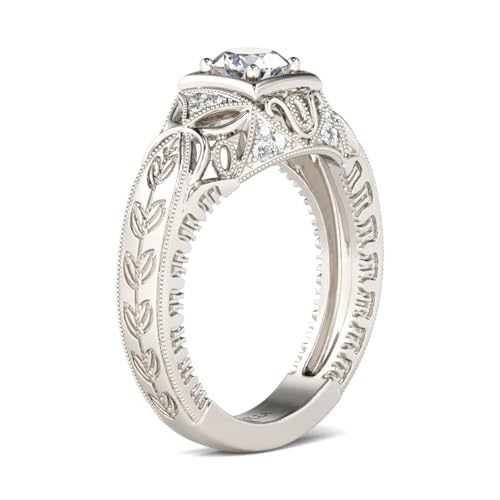 Jeulia Vintage Rings 925 Sterling Silver Round Cut Solitair Diamond Ring Wedding Engagement Statement Ring Band Anniversary Promise Bridal Set with Gift Box