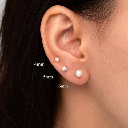 SmileBelle 2 Pairs Pearl Stud Earrings for Women, Flat Back Earring | 20 Gauge Titanium Screw Back Earrings for Nap Sleep, Cartilage Stud Earrings for Girls Helix Piercing Jewelry - size: 4mm+6mm, style: Silver Pearl