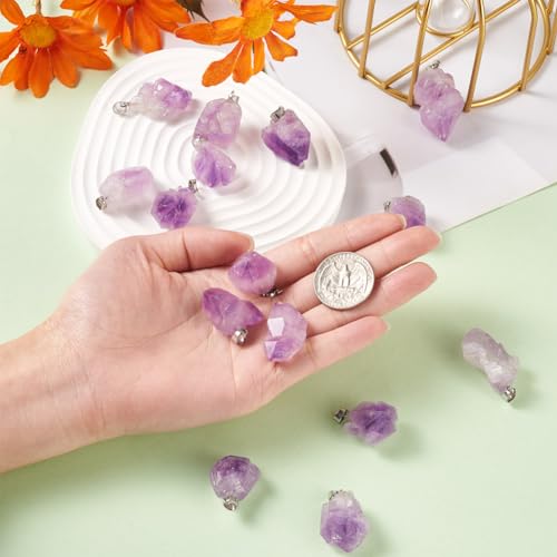 20Pcs Natural Irregular Amethyst Rock Stone Pendants Healing Crystal Chakra Gemstone Charms for Jewelry Making Hole: 4x4mm - color: 2-Purple Amethyst-Nugget