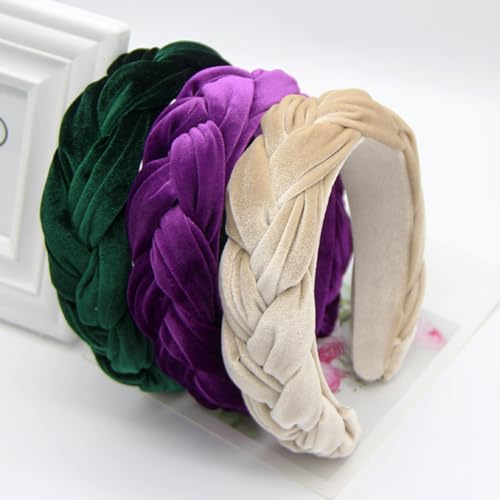 Headbands for Women Braided Headbands Velvet Padded Hairbands Cute Hair Accessories for Women Girl - color: Beige