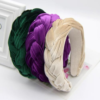 Black Headbands for Women, Braided Headband Velvet Padded Hair bands, Cute Hair Accessories for Women - color: Black