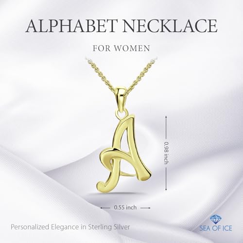 SEA OF ICE Letter Initial Necklace, Alphabet Letter Pendant Necklace, Sterling Silver, Gold, Rose Gold Necklace for Women, Elegant Initial Necklaces, Personalized Custom Women's Necklaces - color: Yellow Gold - A