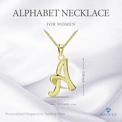 SEA OF ICE Letter Initial Necklace, Alphabet Letter Pendant Necklace, Sterling Silver, Gold, Rose Gold Necklace for Women, Elegant Initial Necklaces, Personalized Custom Women's Necklaces - color: Yellow Gold - A