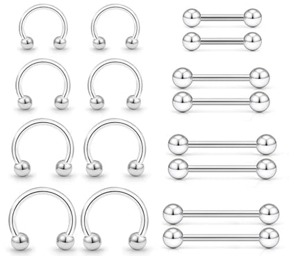 14G 16G 12G Nipple Piercings Tongue Rings Externally Threaded Hypoallergenic 316L Surgical Steel Nipple Hoops Tongue Barbell Piercing Jewelry for Women Men 12mm 14mm 16mm 19mm 22mm - color: Silver-12G-10mm 12mm 14mm 16mm Bars/4mm 5mm 6mm Balls