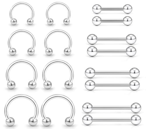 14G 16G 12G Nipple Piercings Tongue Rings Externally Threaded Hypoallergenic 316L Surgical Steel Nipple Hoops Tongue Barbell Piercing Jewelry for Women Men 12mm 14mm 16mm 19mm 22mm - color: Silver-12G-10mm 12mm 14mm 16mm Bars/4mm 5mm 6mm Balls