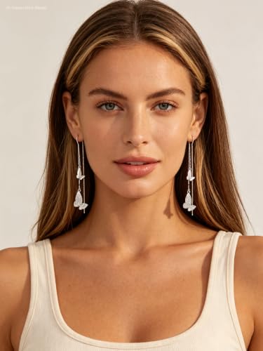 Silver Dangle Earrings Women Dangling Drop Bridesmaid Wedding Prom Jewelry - color: Silver butterfly