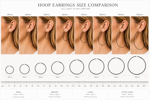 TIZU Big Hoop Earrings for Women Stainless Steel Hypoallergenic 14K Gold/Rose Gold/Black/Silver Hoop Earrings, 40mm/50mm/60mm/70mm Hoops Earrings Birthday Mothers Day Jewelry Gifts Women - color: Black, size: 40mm