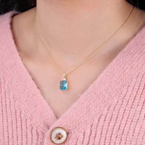 CiNily Rectangular Crystal Necklace for Women Trendy, Pendant Necklace with Chain 14K White Gold | Gold Plated Multicolor Birthstone Pendant Necklaces Boho Jewelry for Christmas Birthday Wedding - color: Gold-Blue cz