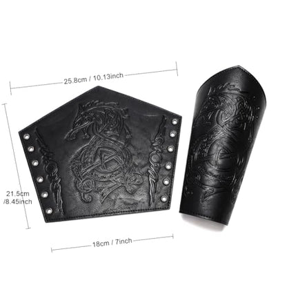 Medieval Leather Bracers Dragon Embossed Viking Leather Bracers Leather Arm Armer Cuff Leather Gauntlet Costumes Accessories - style: Dragon Leather Bracers-black