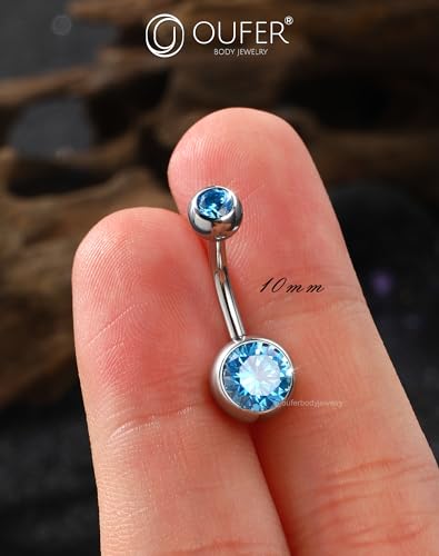 OUFER Belly Button Rings Surgical Steel, Internally Threaded Belly Rings | 14G Belly Piercing Jewelry, 10/12/14/16mm Beachy Belly Button Rings, Silver/Gold Navel Piercing Jewelry For Women Men - color: Blue, size: 14G 10MM
