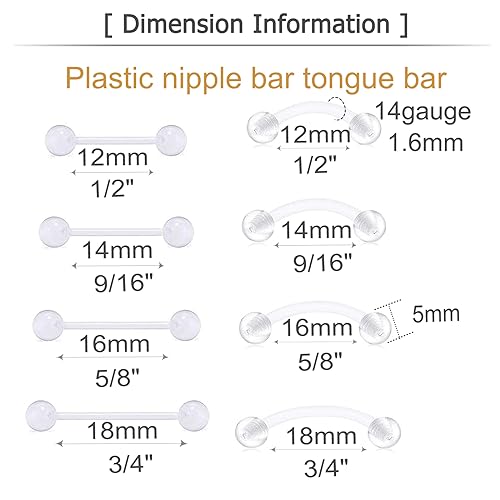 MODRSA 14g 16g Nipple Rings Tongue Rings 14 Gauge Surgical Steel Nipple Bar Barbell 14mm 16mm 18mm Silver Rose Gold Black Tongue Piercing Jewelry for Women Men - color: B3 - Clear - Retainer 4 sizes