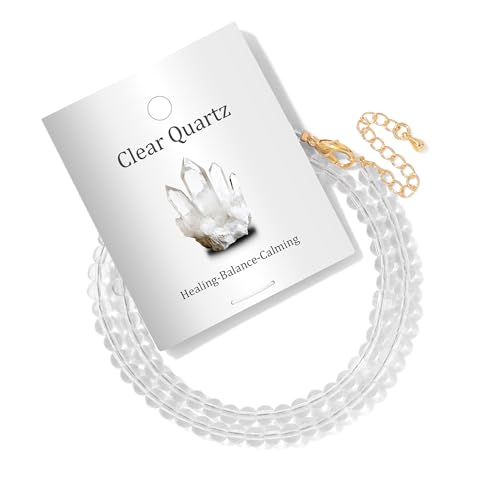 Turquoise Natural Stone Necklace for Women 4mm Handmade Crystal Choker Bead Necklace Gemstone Necklace Healing Crystal Jewelry for Women - color: Clear Quartz, size: 4mm