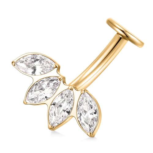 G23 Titanium Belly Jewelry 14G Flat Bottom Floating Belly Button Rings Curved Belly Barbell Navel Ring Belly Piercing 8/10/12/14mm Navel Rings Belly Piercings Jewelry for Women - color: Style4:Gold,4 Horse Eye CZ