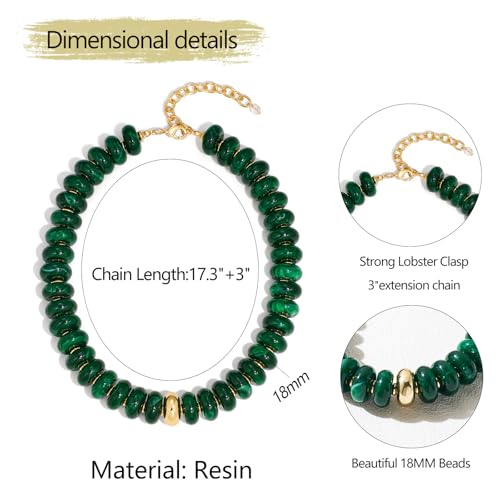 Chunky Colorful Choker Necklace for Women - Summer Beach Round Resin Beads Necklace, Trendy Statement Summer Beach Jewelry Birthday Gifts for Vacation Holiday - color: 18mm Dark Green Bead