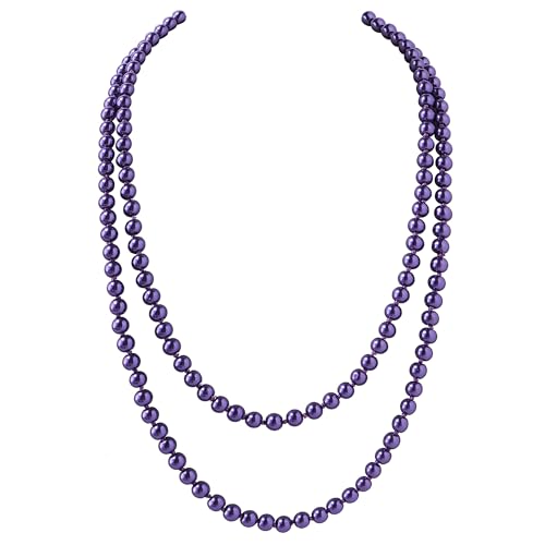 BABEYOND Long Pearl Necklace Faux Pearls Necklace Set Beaded Long Pearls Necklace 1920s Gatsby Costume Jewelry - color: Dark Purple