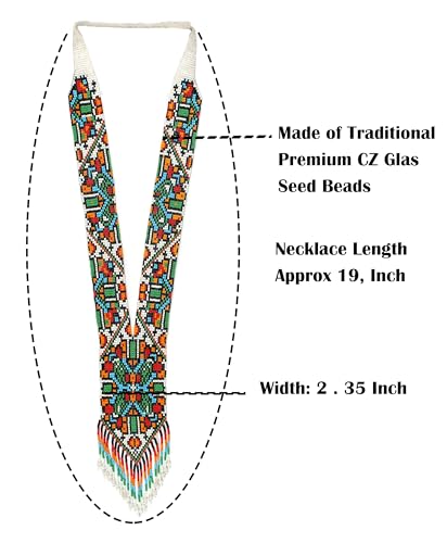 Long Beaded Necklace – Boho Native Handmade Seed Bead Tassel Necklace, Bohemian Large Statement Beaded Necklace for Women and s - color: Pattern 12