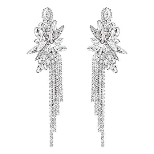 Marquise Crystal Bridal Chandelier Dangle Drop Earrings Ladies Gifts in Silver/Gold Tone - color: silver