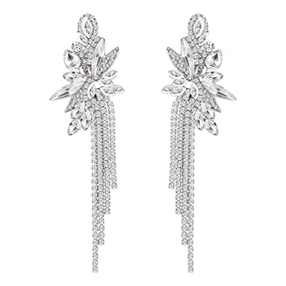 Marquise Crystal Bridal Chandelier Dangle Drop Earrings Ladies Gifts in Silver/Gold Tone - color: silver