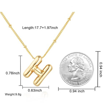 Bubble Letter Necklace for Women, 14k Gold Plated Initial Letter Pendant Necklace Personalized Jewelry A - Z 26 letters - style: Gold-H