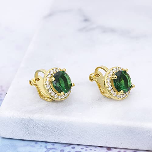 YOQUCOL 8MM Cubic Zirconia Crystal Clip On Stud Earrings Round Non Pierced Earrings for Women - color: Green