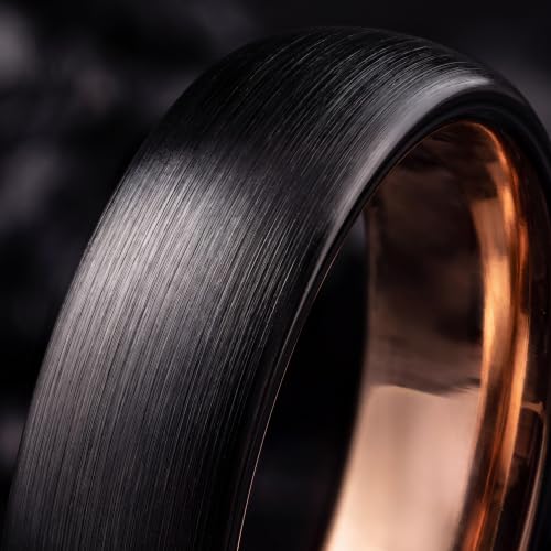 Tungsten Wedding Band Ring 10mm 8mm 6mm 4mm for Men Women 18k Rose Gold Plated Dome Black Grey Brushed Polished - color: 1 Rose Gold Black Tungsten