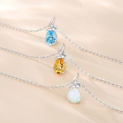 FANCIME 14K Solid White Gold Birthstone Pendant Necklace for Women with Diamond Pear Shaped Teardrop Necklace Birthday Gifts for Mom Women,Sterling Silver Chain 16" + 2" Extender - color: 11-Citrine