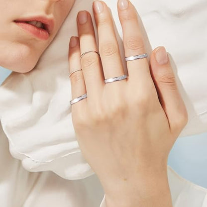 ChicSilver 925 Sterling Silver Ring Customizable Sandblast Finish/Multi-Faceted Ring Wedding Band Comfort Fit Size 4-12 - color: Sandblast Finish