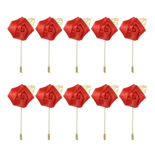 MECCANIXITY Groom Boutonnieres Rose Boutonnieres Pins for Wedding - color: Bright Red