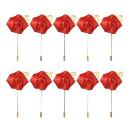 MECCANIXITY Groom Boutonnieres Rose Boutonnieres Pins for Wedding - color: Bright Red