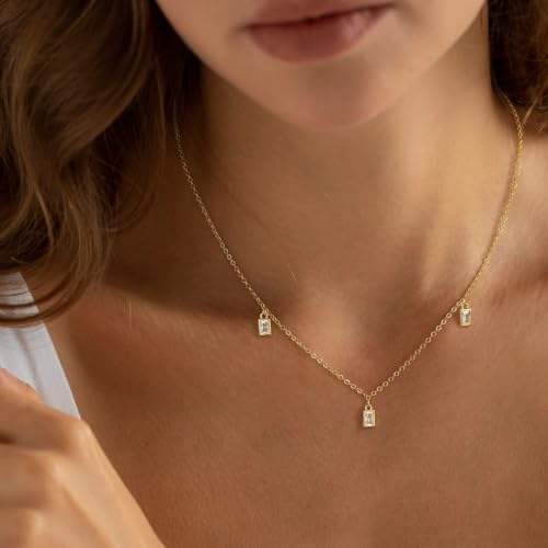 Lariat Gold Necklace for Women Dainty Long Necklaces 14k Gold Plated CZ Y Drop Chain Necklace Trendy Gold Jewelry Gifts - color: 3 Rectangular zircon-gold-233