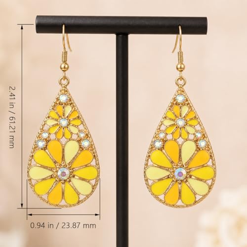 Colorful Green Teardrop Earrings for Women - Bohemian Style Enamel Dangle Earrings Lightweight Fashion Jewelry for Daily/Wedding/Party - color: Yellow