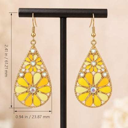Colorful Green Teardrop Earrings for Women - Bohemian Style Enamel Dangle Earrings Lightweight Fashion Jewelry for Daily/Wedding/Party - color: Yellow