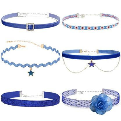 Nova&Aria Chokers Set For Women Heart Choker Necklaces Flower Pendant Velvet Cute Pink Turquoise Blue White Black Choker Necklace Christmas Colorful Lace Chokers - color: DarkBlue