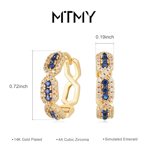 Huggie Hoop Earrings 14K Gold Plated Cubic Zirconia Dainty Simple Cute Beads Elegant CZ Circle Small Hoop Earring for Women Minimalist Handmade Hypoallergenic Jewelry - color: CZ-Blue