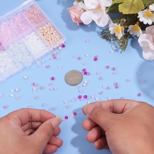 1200Pcs 4mm 10 Colors Faceted Crystal Glass Bicone Beads Loose Bead for DIY Bracelet Necklace Earring Keychain Jewelry Making,Pink - color: Pink