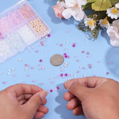 1200Pcs 4mm 10 Colors Faceted Crystal Glass Bicone Beads Loose Bead for DIY Bracelet Necklace Earring Keychain Jewelry Making,Pink - color: Pink