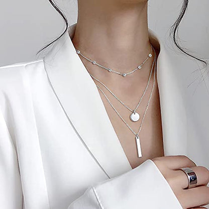 925 Sterling Silver Multilayer Layered Triple Long Chain Necklace for Women - style: Multilayer