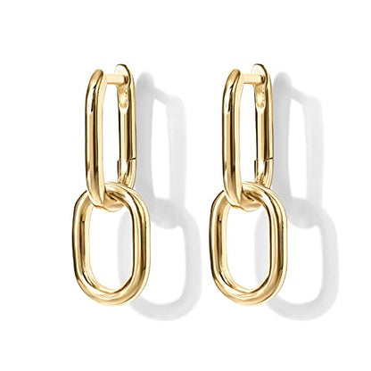PAVOI 14K Gold Plated Convertible Paperclip Earrings for Women - Trendy Paper Clip Link Huggie Hoop Earrings - Chain Link Drop Dangle Hoops with Cubic Zirconia - Two-Toned Statement Jewelry - style: Plain