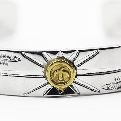 Innocence S925 Silver-Plated Antique Wide Feather Cuff Bracelet For Men Women Adjustable Retro Twisted Feathers Bracelets Gift Jewelry - color: Eagle