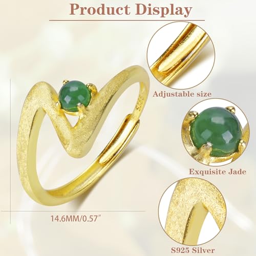 MRW Rings For Women Handmade Natura Green 925 Sterling Silver Gold Plated Zircon Ring Jewelry For Women - color: NATURAL JADE