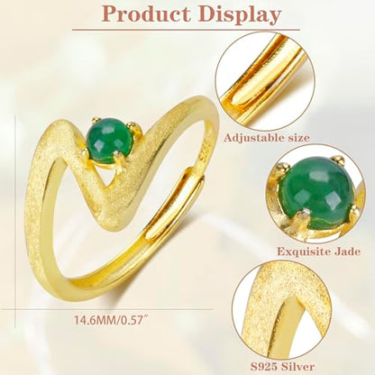 MRW Rings For Women Handmade Natura Green 925 Sterling Silver Gold Plated Zircon Ring Jewelry For Women - color: NATURAL JADE