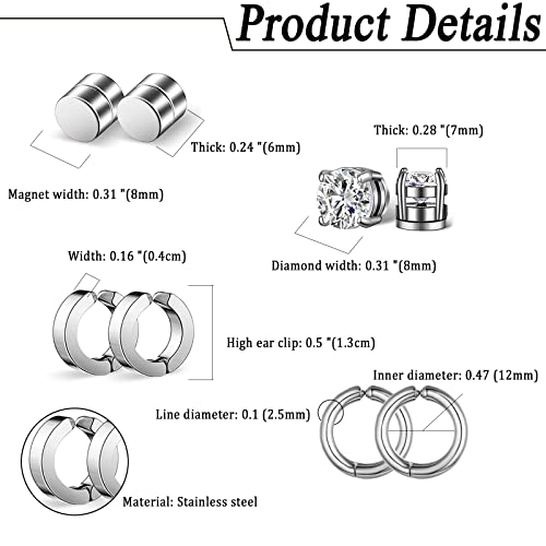 Aroncent Stainless Steel Hoop Earrings: 3-8 Pairs Men Small Hoop Huggie Hinged Earrings Set for Men Women 4mm Valentine Day Gifts - color: Magnetic-Hoop