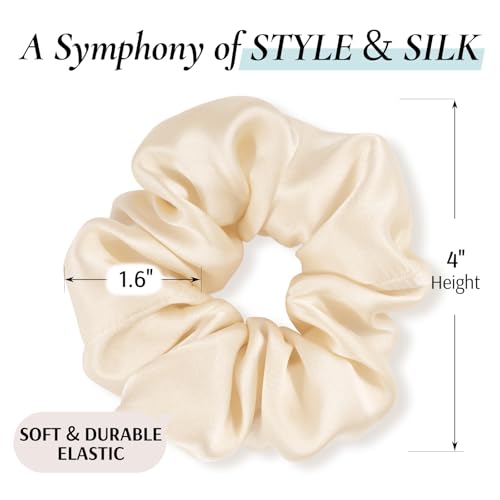 Zenssia Silk Scrunchies for Hair, Mulberry Silk Hair Ties for Women and Girls, No Damage Elastic Ponytail Holders（Black, Champagne, Coffee） - color: Black Champagne Coffee