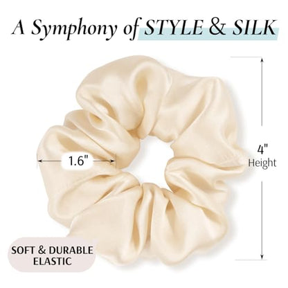 Zenssia Silk Scrunchies for Hair, Mulberry Silk Hair Ties for Women and Girls, No Damage Elastic Ponytail Holders（Black, Champagne, Coffee） - color: Black Champagne Coffee