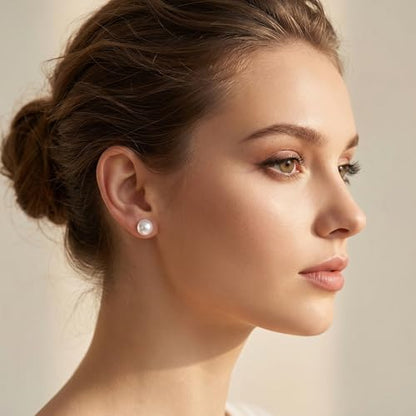 5 Pairs Pearl Earrings Set Gold Filled Polished Pearl Stud Earrings for Women 4mm,5mm,6mm,7mm,8mm 5 Sizes Jewelry for Wedding Birthday Party Prom
