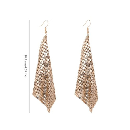 Mesh Sequin Tassel Long Drop Earrings for Women, Lightweight Metal Grid Fringe Dangle Earrings, Colorful Sparkly Alloy Wedding Bridal Party Jewelry (1 pair) - color: Gold