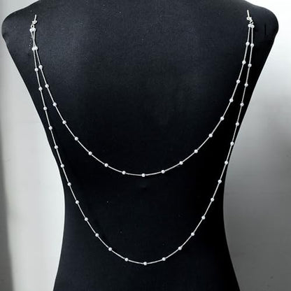 Pearl Back Chain Necklace Wedding Bridal Silver Gold Layered Backdrop Body Chain for Women Backless Dress - color: Silver